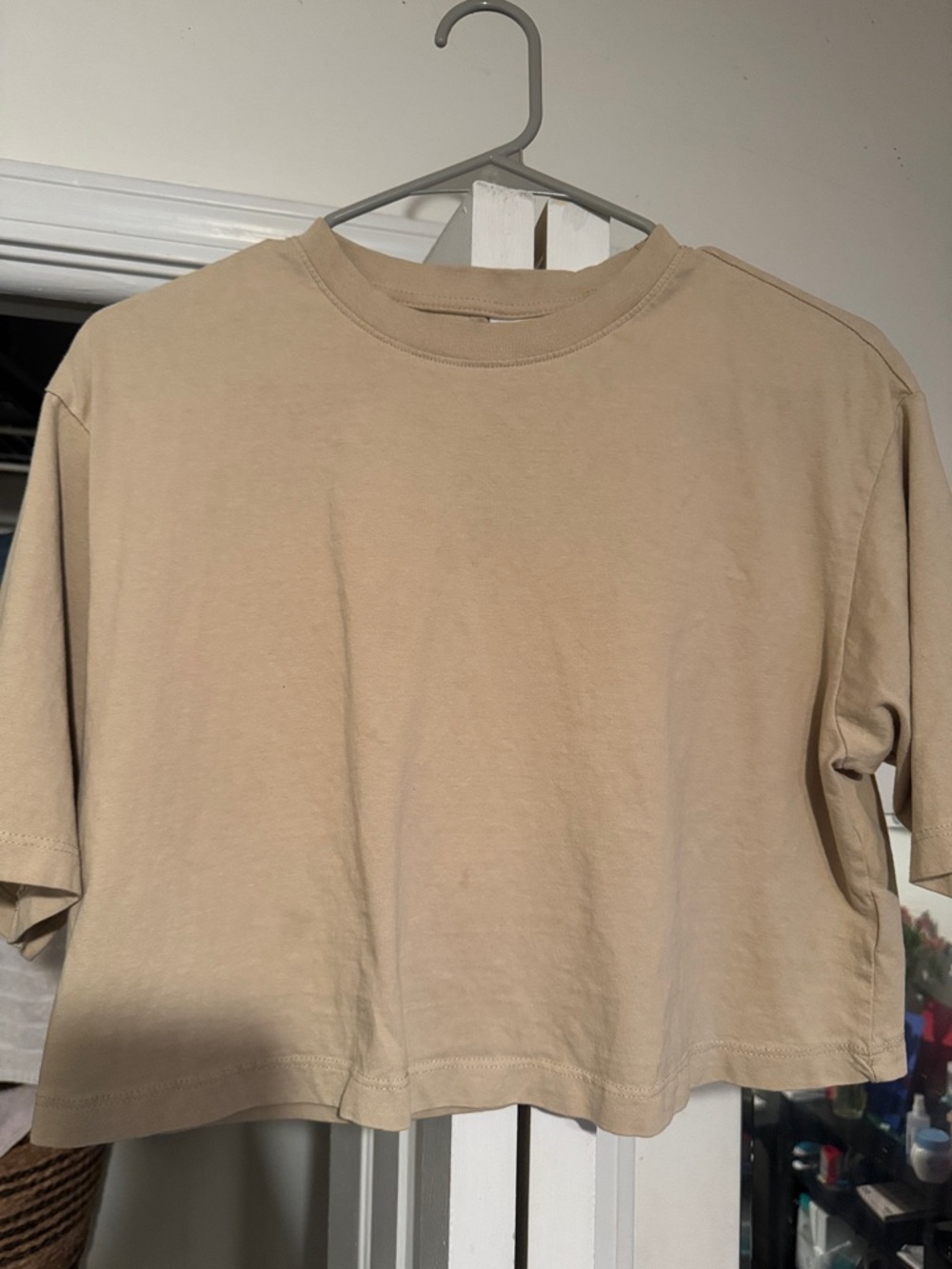 Classic Cropped Crewneck Tee in Beige
